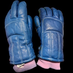 Vintage Conroy Blue Leather Ski Gloves M zdjęcie 1