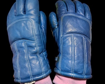 Vintage Conroy Blue Leather Ski Gloves M