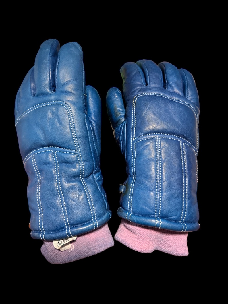 Vintage Conroy Blue Leather Ski Gloves M zdjęcie 1