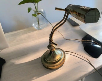 Vintage Brass Piano Lamp Bankers Desk Lamp Light 2 Adjustable Joints