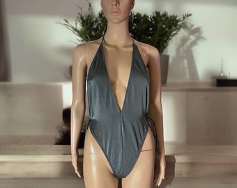 Maillot de bain une pièce gris Sundance vintage pour femmes taille L 80s Beach Wear