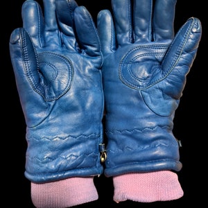 Vintage Conroy Blue Leather Ski Gloves M zdjęcie 4
