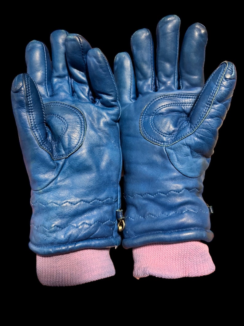 Vintage Conroy Blue Leather Ski Gloves M zdjęcie 4