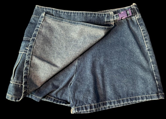 Vtg Second Generation Y2K Mini Denim Skort Skirt … - image 2