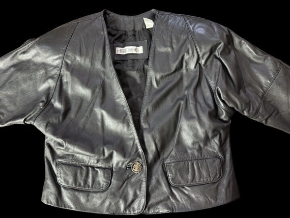 Vtg 80's Evan Davies black leather cropped jacket… - image 5