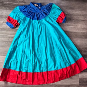 Vintage Union Made Tiered Color Block Prairie Dress Womens Size 3 Cottage zdjęcie 1