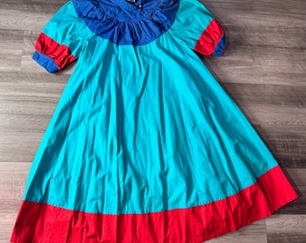 Vintage Union Made Tiered Color Block Prairie Dress Womens Size 3 Cottage