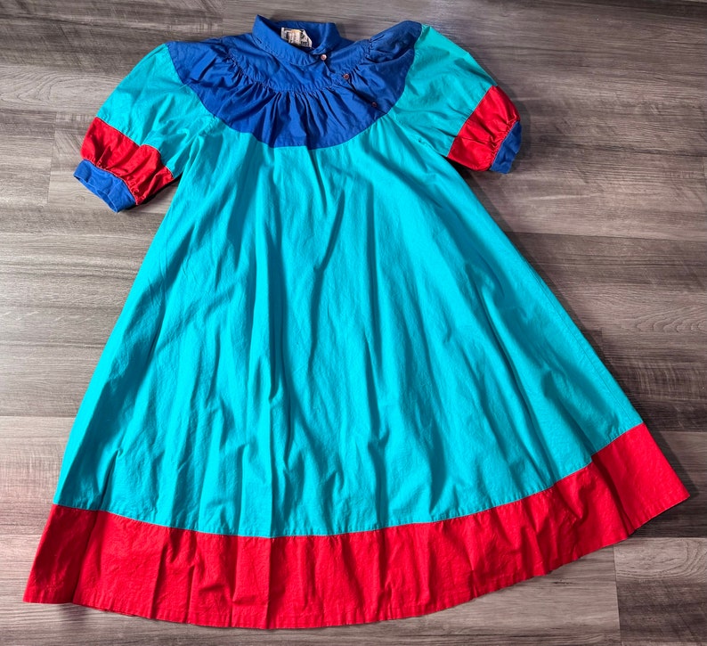 Vintage Union Made Tiered Color Block Prairie Dress Womens Size 3 Cottage zdjęcie 1