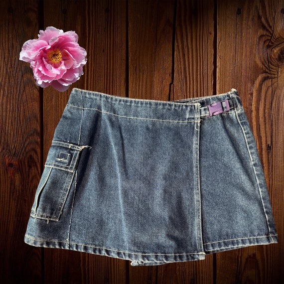 Vtg Second Generation Y2K Mini Denim Skort Skirt … - image 1