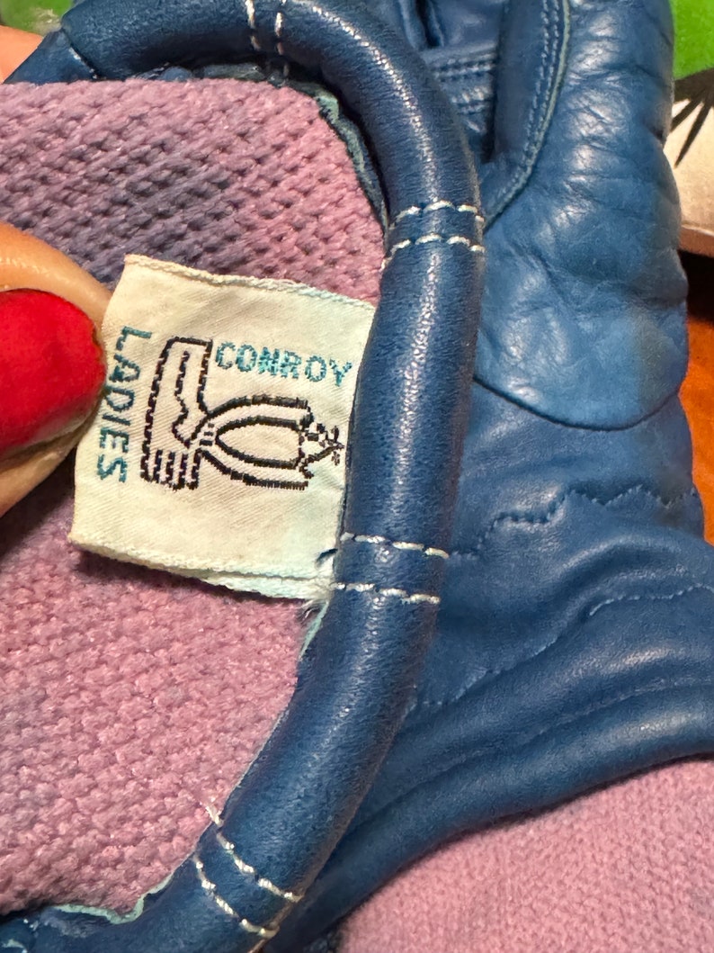 Vintage Conroy Blue Leather Ski Gloves M zdjęcie 6