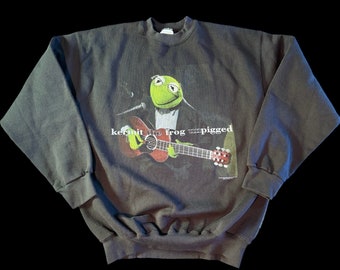 Vintage Kermit The Frog Unpigged 1994 Black Jim Henson Muppets Sweatshirt XL