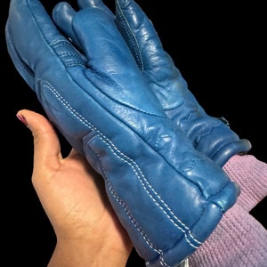 Vintage Conroy Blue Leather Ski Gloves M zdjęcie 3