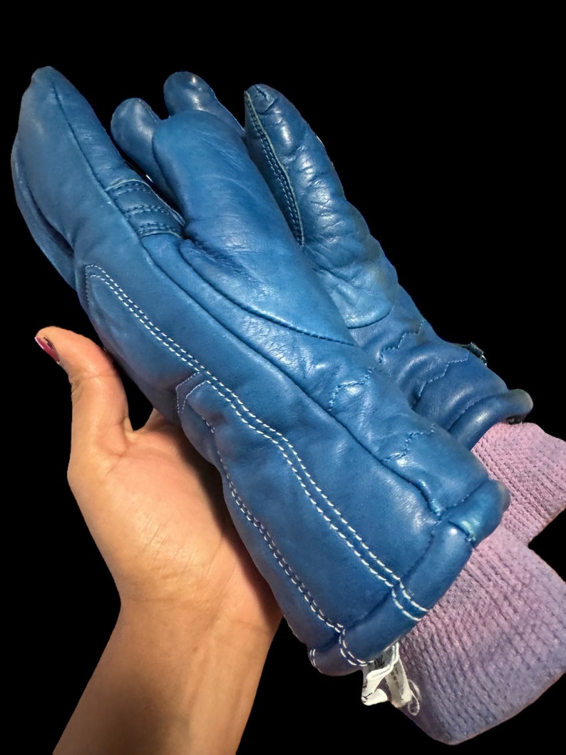 Vintage Conroy Blue Leather Ski Gloves M zdjęcie 3