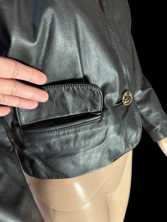Vtg 80's Evan Davies black leather cropped jacket… - image 8