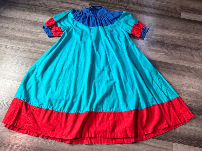 Vintage Union Made Tiered Color Block Prairie Dress Womens Size 3 Cottage zdjęcie 2