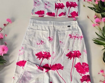 Tommy Hilfiger rokken & Strapless Floral maat M en broekje maat 7 Y2K Wit Roze