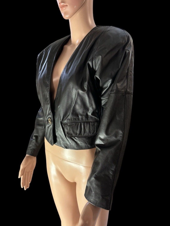 Vtg 80's Evan Davies black leather cropped jacket… - image 4