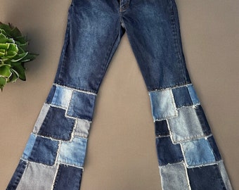 Jeans vintage Zana Di patchwork taglia 7 Flare Y2K Hippie Boho Colorblock anni '90