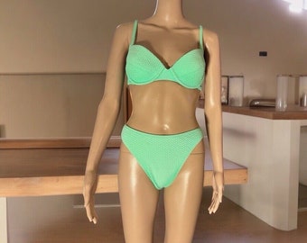 Bikini texturé rembourré à armatures vert menthe des années 80 et 90 VTG taille 42