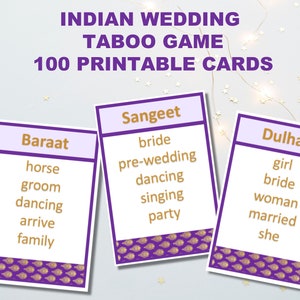 Juego de despedida de soltera indio, juego tabú de boda de Bollywood, juego de despedida de soltera, imprimible