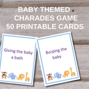 Safari baby shower, charades game, pictionary cards, printable, instant download