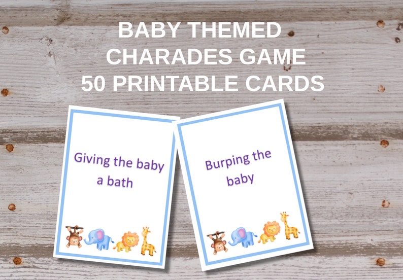 Safari Baby Shower, Charades Game, Pictionary Cards, Printable, Instant
