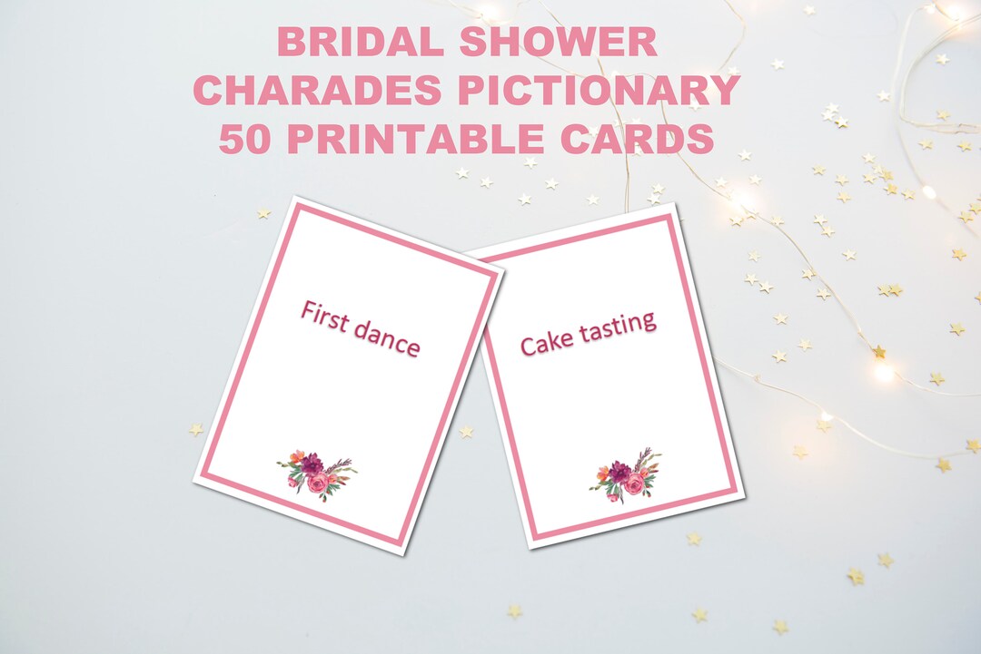 Bridal Shower Charades Pictionary Game- 50 Cards, Blush Floral ...