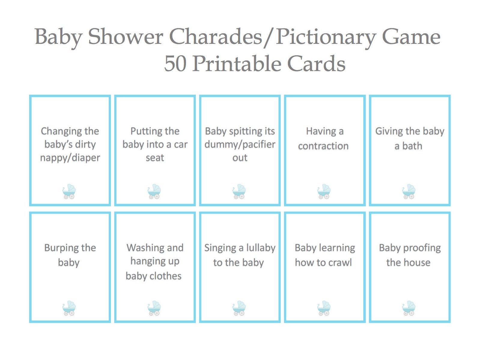 baby-shower-charades-pictionary-game-50-different-cards-blue-and-gray-baby-boy-printable
