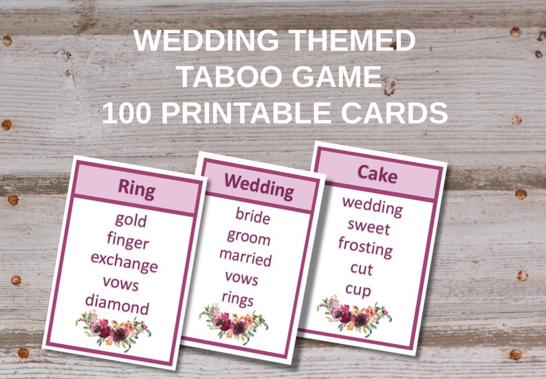 Taboo Bridal Shower Game Burgundy Floral Wedding Taboo - Etsy