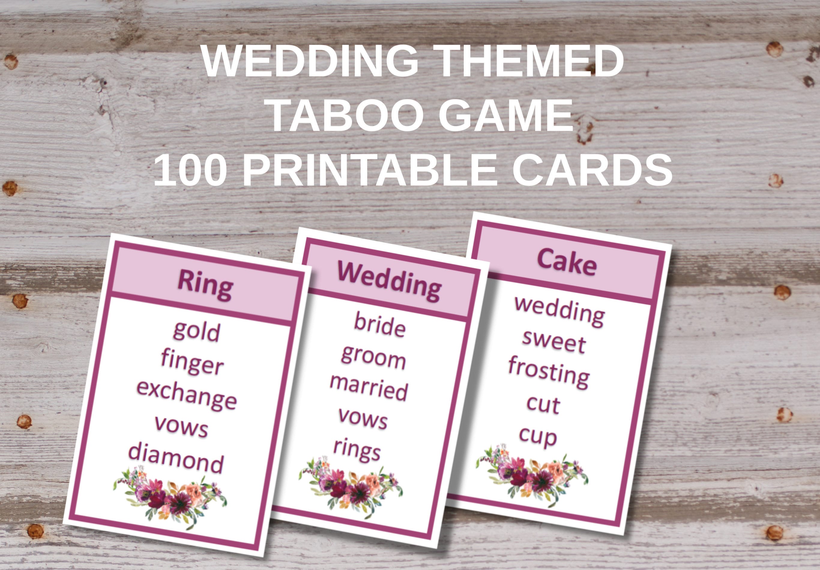 Taboo Bridal Shower Game, Burgundy, Floral, Wedding Taboo Game ...