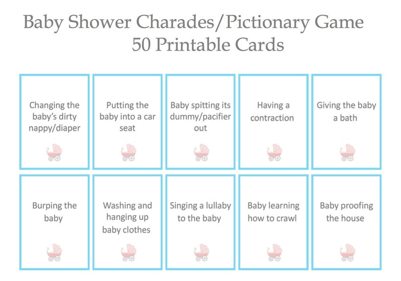 Baby shower charades pictionary game, gender neutral, Printable, INSTANT Digital Download image 1