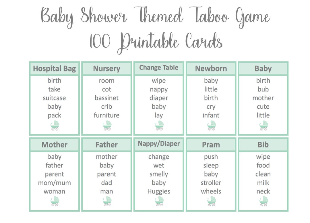 Baby Shower Taboo Game, Mint Green Baby Shower Game, Instant Digital ...