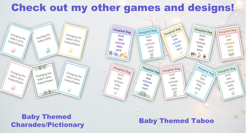 Baby shower charades pictionary game, gender neutral, Printable, INSTANT Digital Download image 3