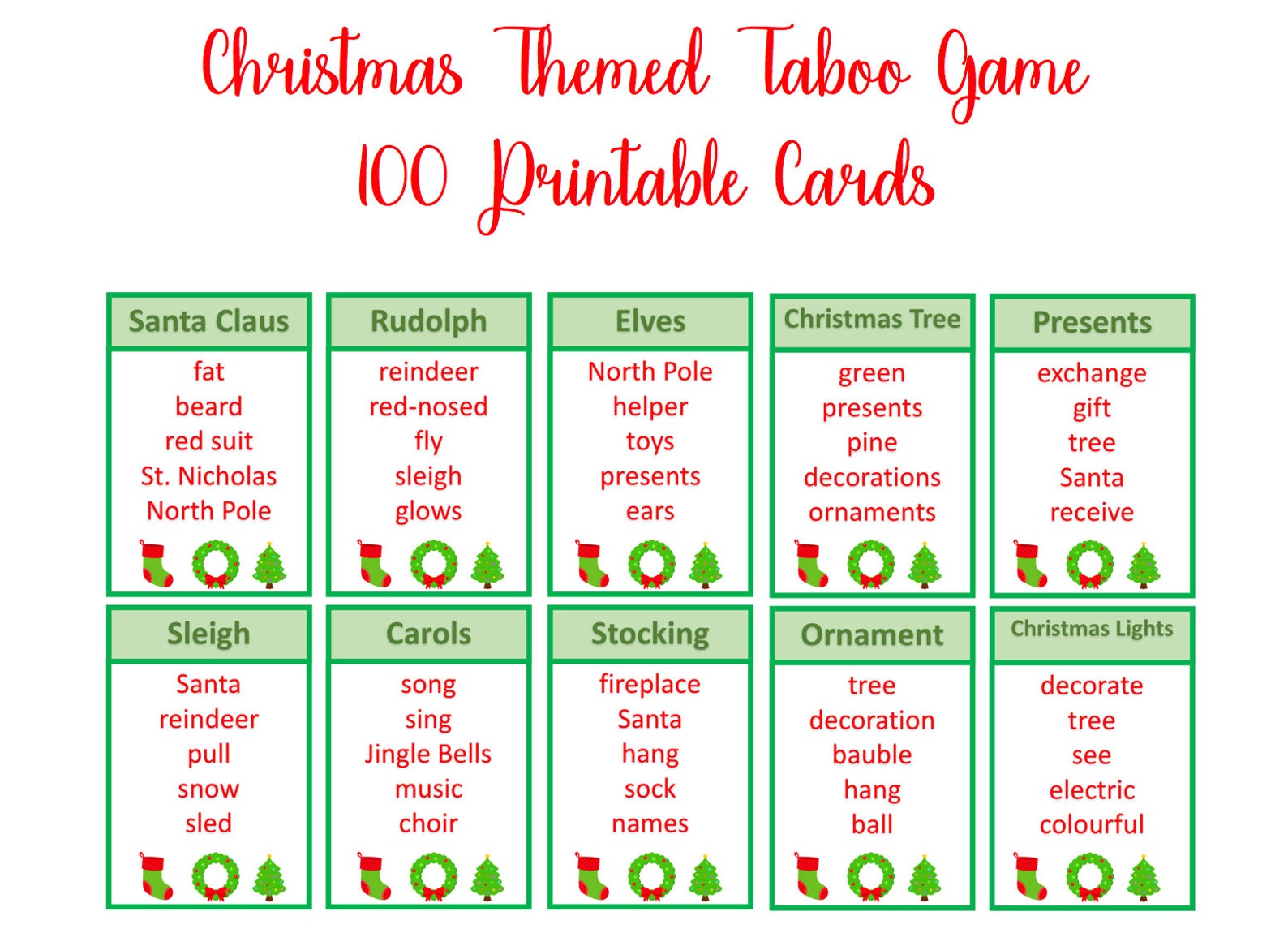 Christmas Taboo Game Unspeakable Game Christmas Printable Etsy