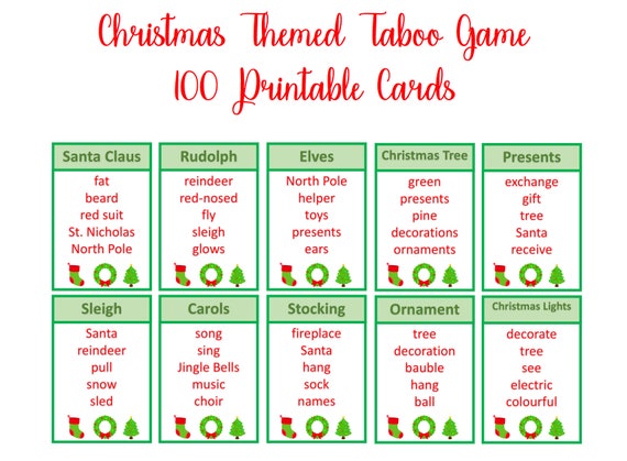 Christmas Party Game, Taboo Game, Unspeakable Game, Christmas Printable,  Instant Digital Download 