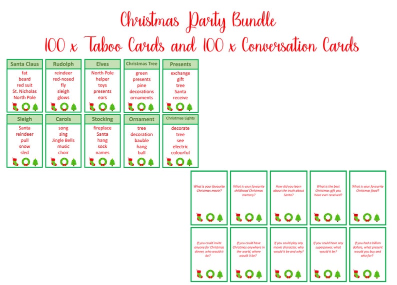 Xmas Taboo and Xmas Interaction Starters, Xmas printable, Instantaneous Electronic Down load graphic relating to Printable Taboo Cards named Xmas Taboo and Xmas Interaction Starters, Xmas printable, Fast Electronic Down load