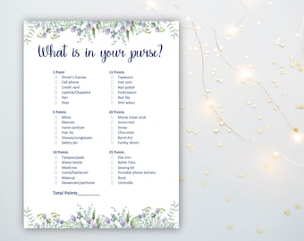 What is in your purse? Bridal Shower game, Baby Shower game, instant digital download, printable.