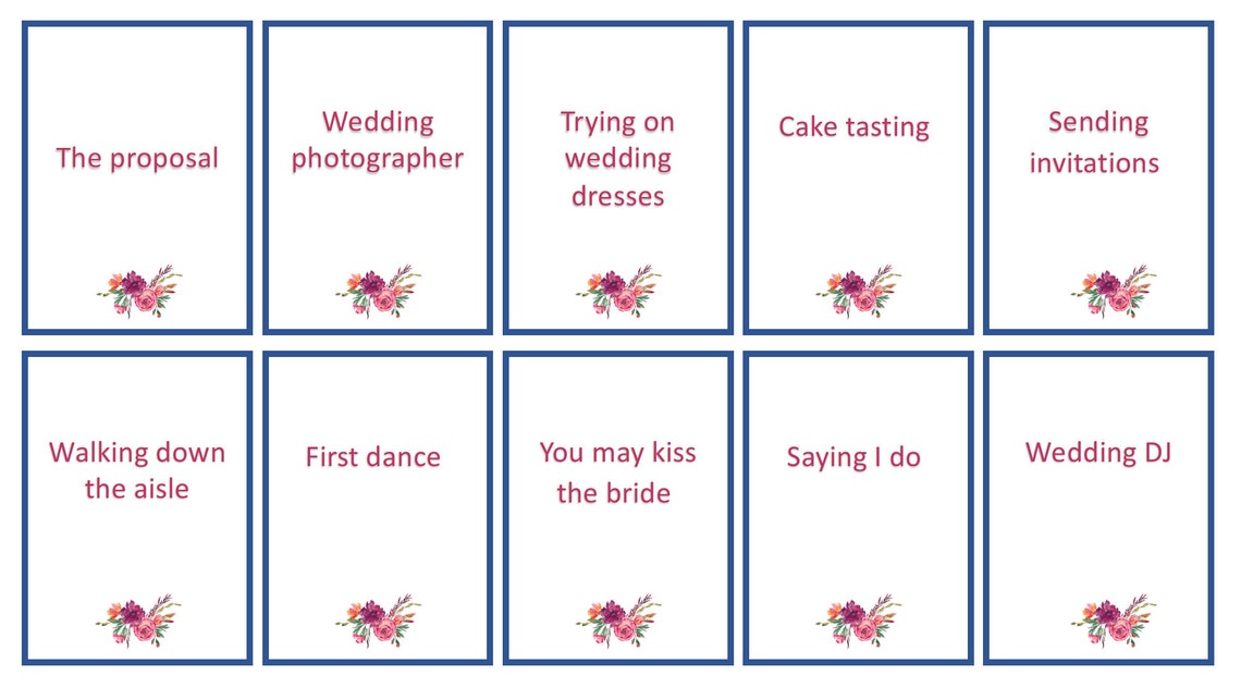 Wedding Charades Game, Pictionary Cards, Unique Bridal Shower Game ...