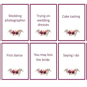 Nuptiale douche charades pictionary jeu-50 cartes, Bordeaux floral, imprimable, INSTANT Digital Download
