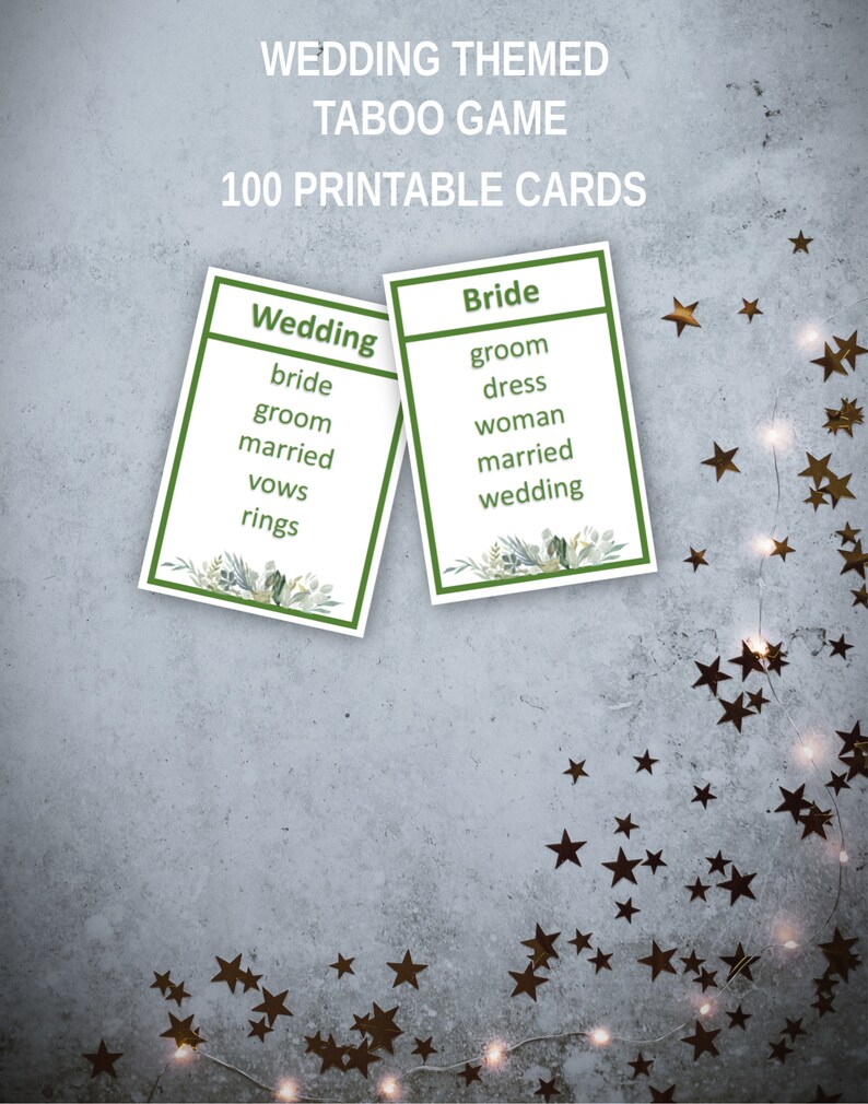 Greenery Wedding Taboo Game Unique Bridal Shower Game Bridal - Etsy ...