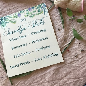 Smudge Sticks Sign and instructions, DIY Smudge Stick Instructions, smudge kit, baby shower, printable, INSTANT DOWNLOAD