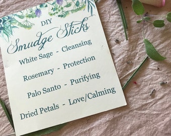 Smudge Sticks Sign and instructions, DIY Smudge Stick Instructions, smudge kit, baby shower, printable, INSTANT DOWNLOAD