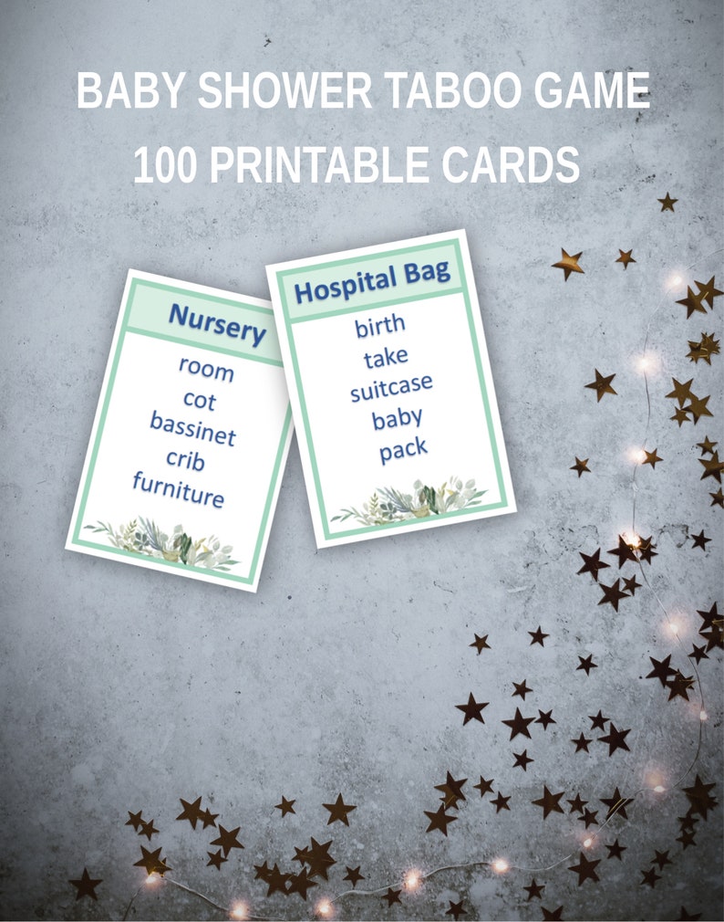 Greenery Baby Shower Taboo Game, Baby Themed Taboo Cards, Printable