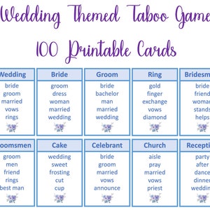 Wedding taboo game, bridal shower game, unspeakable game, printable, Instant Digital Download