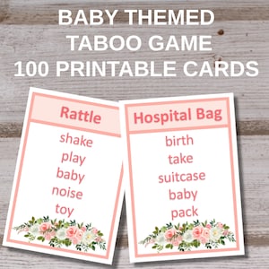 Peach Floral Baby Shower Taboo Game, baby themed taboo cards, girl baby shower, printable baby shower taboo game