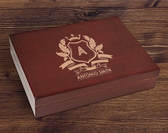 Personalized Cherry Cigar Box Humidifier – Custom Engraved Wooden Cigar Humidor, Perfect Gift for Cigar Lovers and Smokers, Cigar Humidor