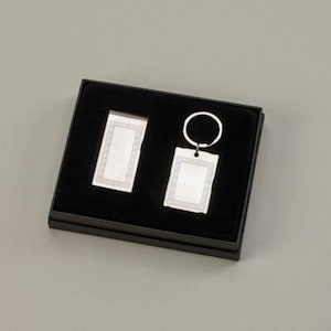 Personalized Key Money Clip & Keychain Set, Customized Greek Rectangular Custom Keychain and Money Clip, Engraved Keychain and Money Clip