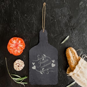 Personalized Maid of Honor Slate Cutting Board - Custom Name/Initial Engraved Paddle Cheese Board for Bride - Customized Bridesmaids Gifts