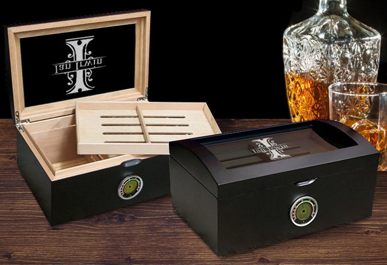 Wood Cigar Case Personalized Dome Humidor with Name Modern Humidor Cigar Box Digital Humidor with Hygrometer