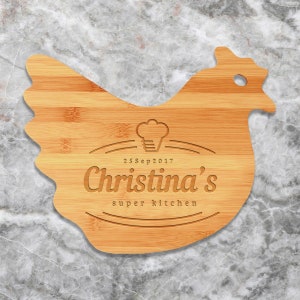 Personalized Best Bamboo Hen Shaped Cutting Board - Custom Etched Chopping Board for Kitchen - Wooden Cutting Board Gift for Him/Her